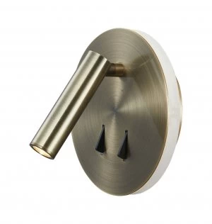 Image of Wall + Reading Light, 6W + 3W LED, 3000K, 620lm Total, Individually Switched, Antique Brass
