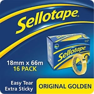Image of Sellotape Original Golden Tape 18mm x 66m Transparent 6 Rolls