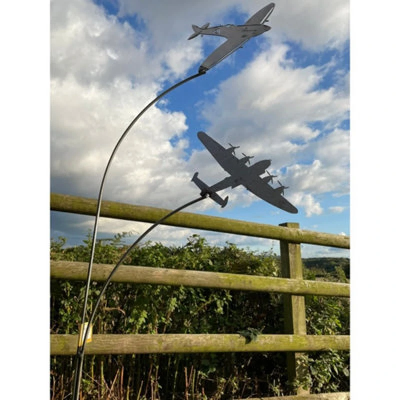Image of Poppy Forge Spitfire & Lancaster Garden Art - Bare Metal/ready To Rust - W37 X H133 Cm
