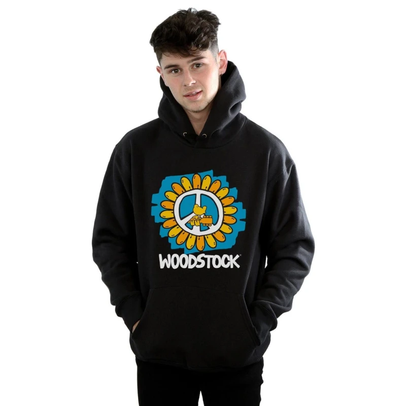 Image of Woodstock Woodstock Men Flower Peace Hoodie in Black Size: Small Black S Male 5059114569649