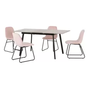 Image of Avery Concrete Effect Extendable Dining Table with 4 Lukas Pink Dining Chairs Baby Pink