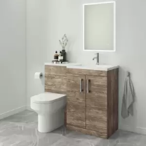 Image of 1100mm Wood Effect Toilet and Sink Unit Right Hand with Chrome Fittings - Ashford