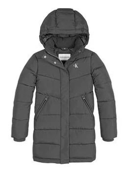 Image of Calvin Klein Jeans Girls Relaxed Long Coat - Black, Size 8 Years, Women