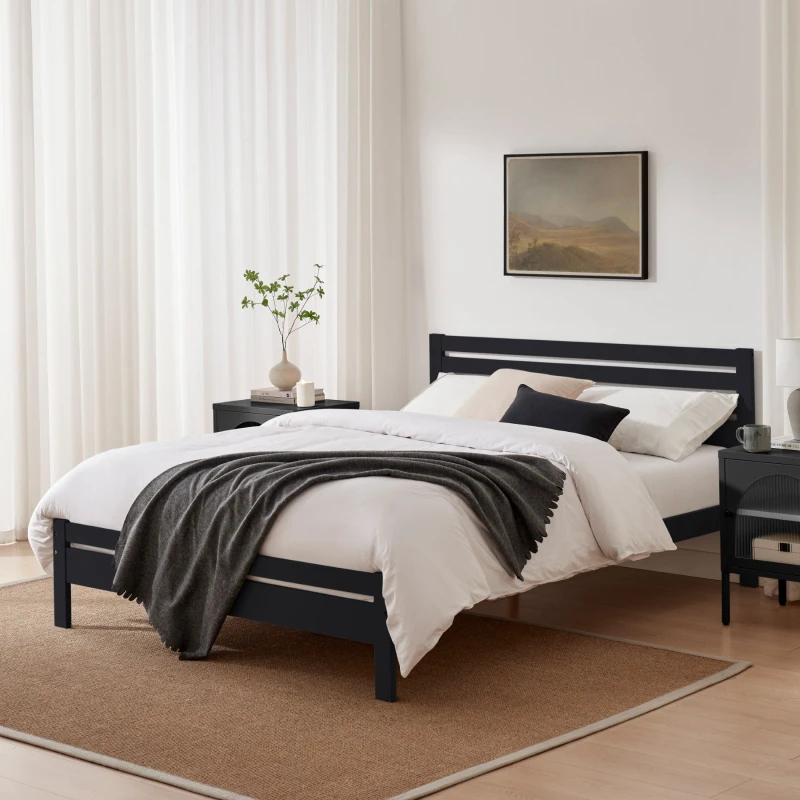 Image of FurnitureboxUK FurnitureboxUK Declan Solid Pine King Size Bed Frame in Dark Grey Dark Grey King Unisex 5061064387136