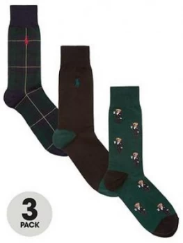 Image of Polo Ralph Lauren Sock Mini Martini Bear Gift Box (3 Pack) - Green/Black