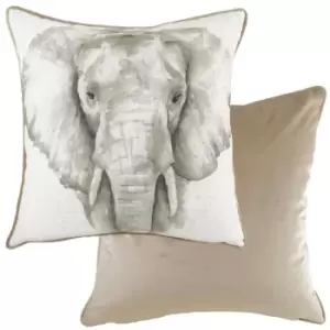 Image of Evans Lichfield - Safari Elephant Watercolour Print Piped Cushion Cover, White, 43 x 43 Cm
