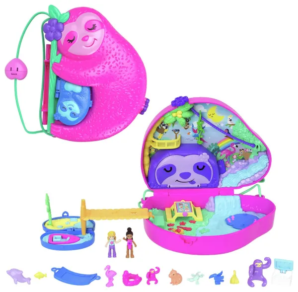 Image of Polly Pocket Sloth Family Wearable Purse Compact Playset