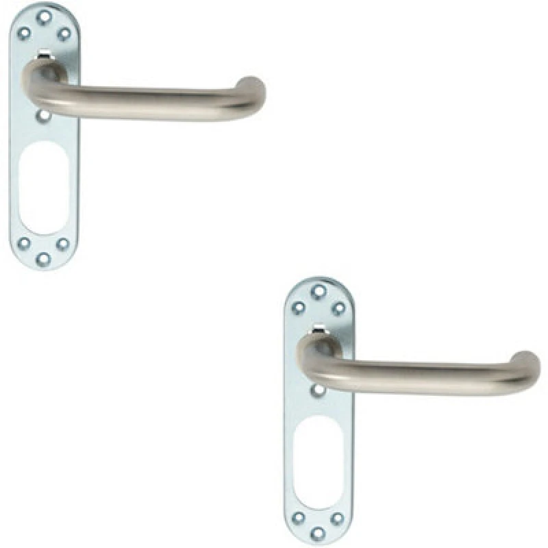 Image of Loops 2x PAIR Safety Lever on Steel Inner Backplate 168mm Door Handle Satin Steel Metallics
