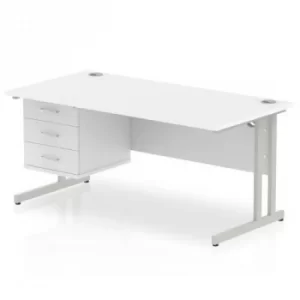 Image of Impulse 1600 Rectangle Silver Cant Leg Desk White 1 x 3 Drawer Fixed Ped