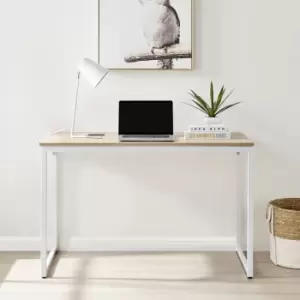 Image of Furniturebox Kendrick Oak Wood Effect Desk with White Legs 120cm Industrial Scandinavian Office Computer