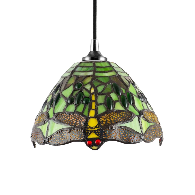 Image of Happy Homewares Dragonfly Themed Stained Glass Tiffany Pendant Lighting Shade with Beads in Green Green Unisex