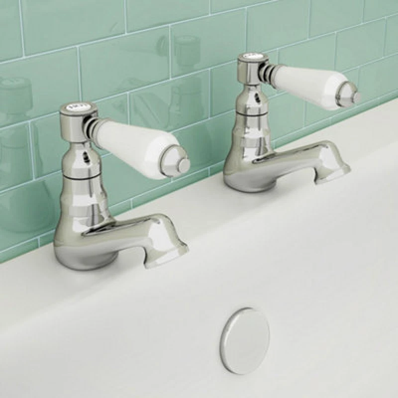 Image of Nes Home Imperior Traditional Pair Of Hot & Cold Twin Chrome Bath Taps