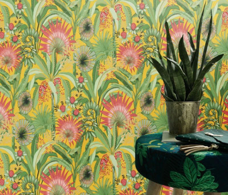 Image of Erismann Vibrant Tropical Yellow And Green Textured Paste The Wall Wallpaper