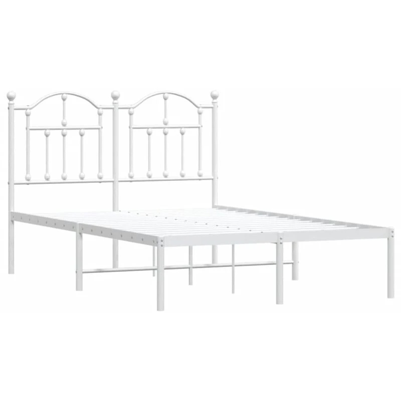 Image of Vidaxl Metal Bed Frame Without Mattress With Headboard White 120X190 Cm Small Double, White 353485