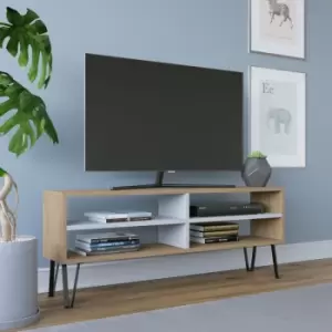 Image of Farrar Modern tv Stand tv Unit tv Cabinet Multimedia Centre With Open Shelves- Oak / White - Oak / White - Decorotika