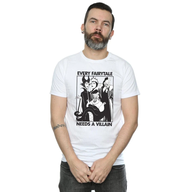 Image of Disney Men Every Fairy Tale Needs A Villain Cotton T-Shirt in White Size: Small White S Male 5057736602614