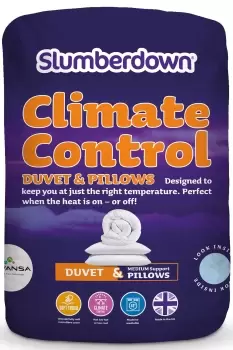 Image of Slumberdown Climate Control 10.5 Tog Duvet and 2 Pillows - Size: Double - White