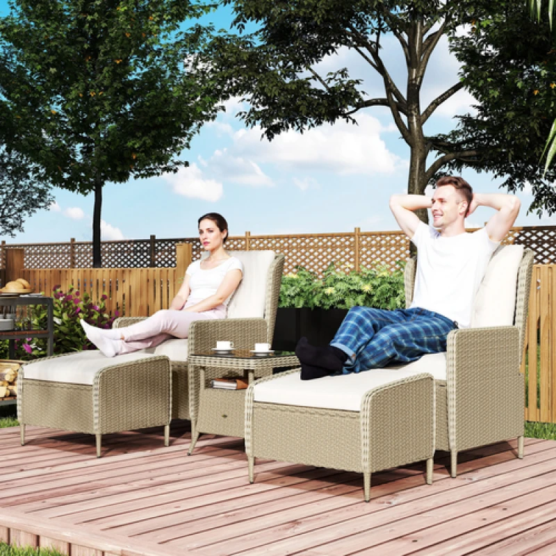 Image of Outsunny Rattan Garden Furniture Set with Footstools Armchairs Light Grey 860-348V70LG