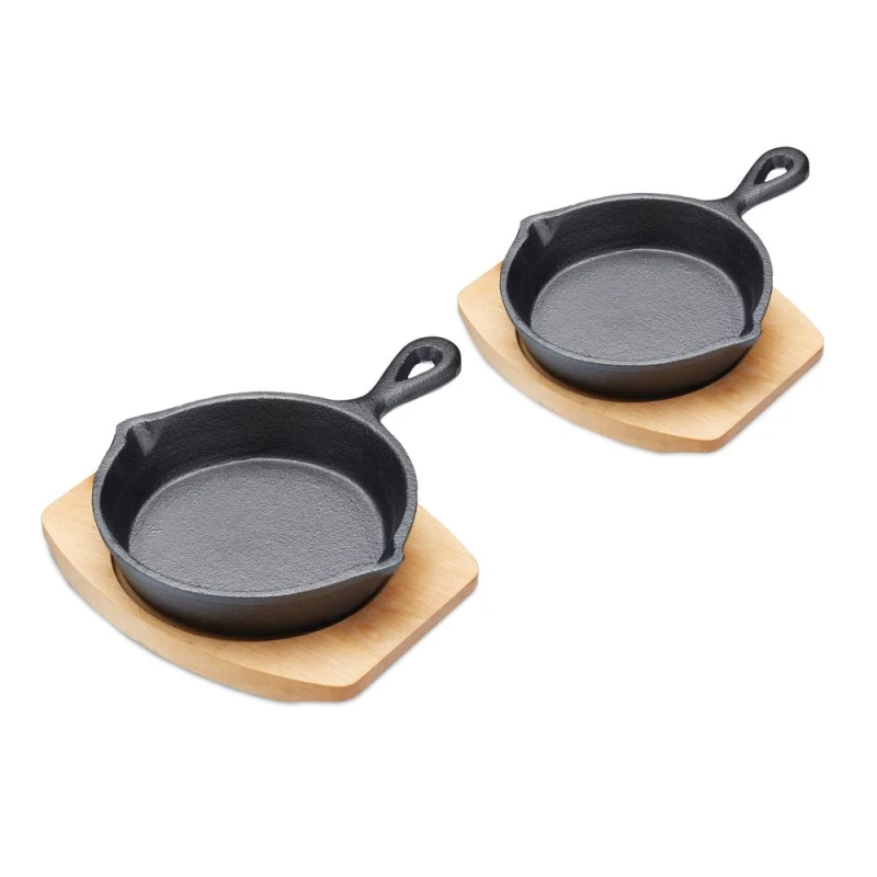 Image of Artesa Set of 2 Cast Iron Round Small 15cm Fry Pan with Board in Black Unisex