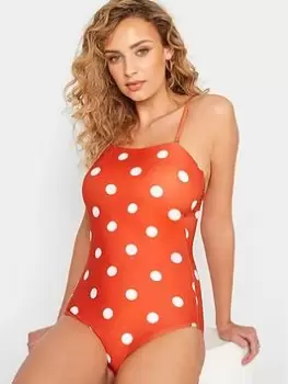 Image of Long Tall Sally Rust Polka Dot Swimsuit