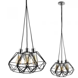 Image of Eyre 3 Way Pendant in Chrome with Diablo Shades in Black