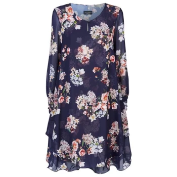 Image of James Lakeland Long Sleeve Print Wave Hem Dress - Navy