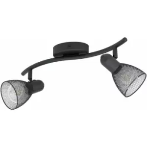 Image of Flush Ceiling 2 Spot Light Colour Black Wave Bracket Mesh Look Shade E14 2x40W