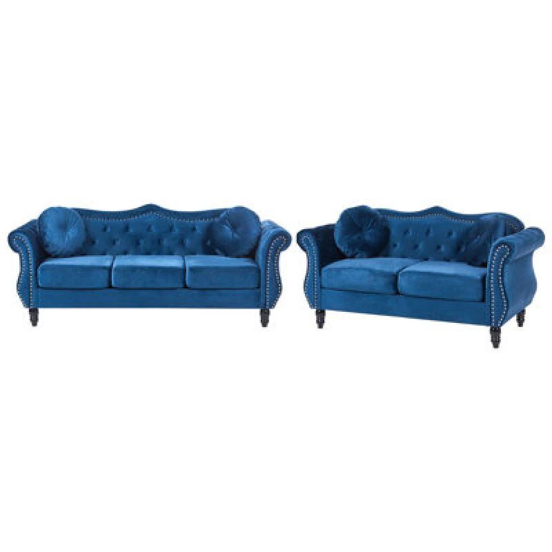 Image of Beliani Living Room Set 5 Seater Skien Velvet Navy Blue