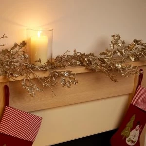 Image of Robert Dyas Gold Glitter Holly Christmas Garland
