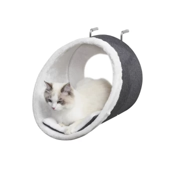 Image of PawHut Windowsill Mounted Cat Perch Hanging Kitten House with Comfortable Removable Flannel Carpet for Playing Lounging Climbing Jumping Grey & White