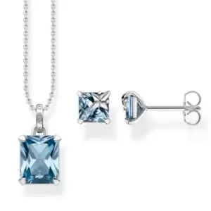 Image of THOMAS SABO Silver Star Octagon Cut Blue Stone Jewellery Set