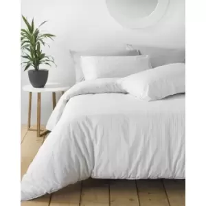 Image of Linen Yard Linear Duvet Cover Set (Double) (White/Grey)