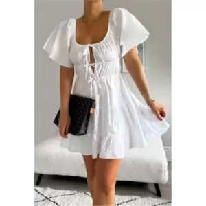 Image of I Saw It First White Cotton Poplin Milkmaid Skater Dress - White