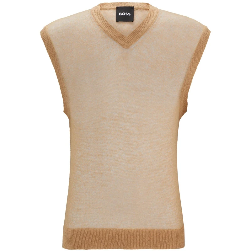 Image of Boss Mens Lucid Ribbed Knitted Top Medium Beige male S