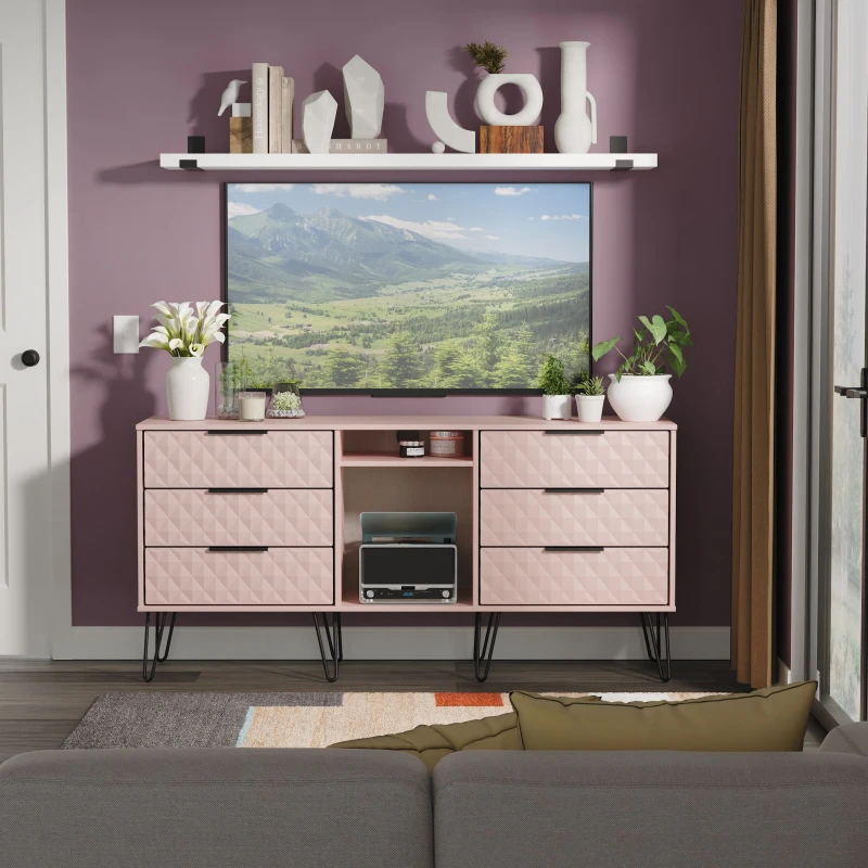 Image of Ready Assembled 2 U Islay 6 Drawer Sideboard (Ready Assembled) in Dusty Pink Dusty Pink Unisex