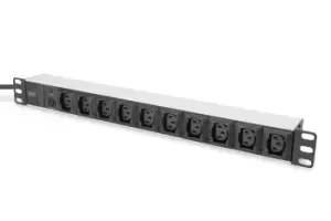 Image of Digitus aluminum outlet strip, 10 outlets, 2m supply IEC C14 plug