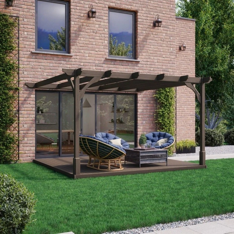 Image of Rutland County Garden Furniture Ltd Premium Wall Mounted Pergola & Decking Kit, L360 x W360 cm, Brown Brown Unisex