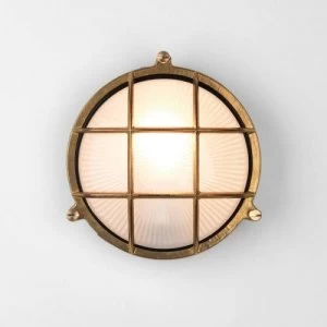 Image of 1 Light Outdoor Bulkhead Wall Light Natural Brass IP44, E27