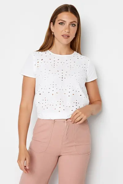 Image of Long Tall Sally Tall Broderie Top White