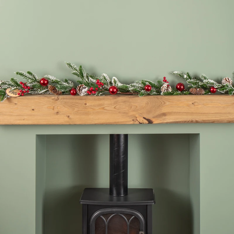 Image of 1.9m Christmas Frosted Pinecone Garland with Red Berries and Baubles