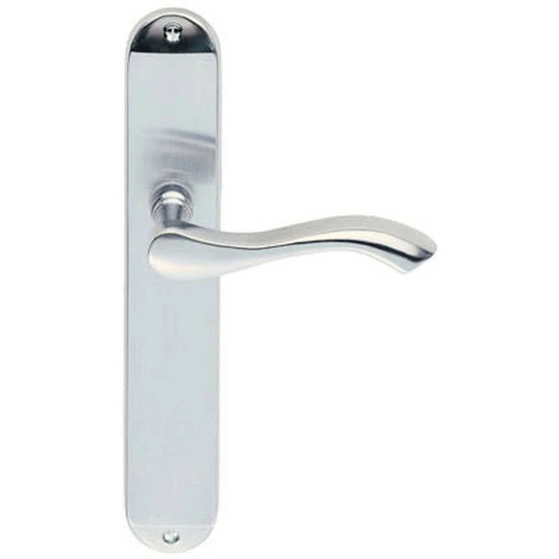 Image of Loops PAIR Curved Handle on Long Slim Latch Backplate 241 x 40mm Satin Chrome Multi