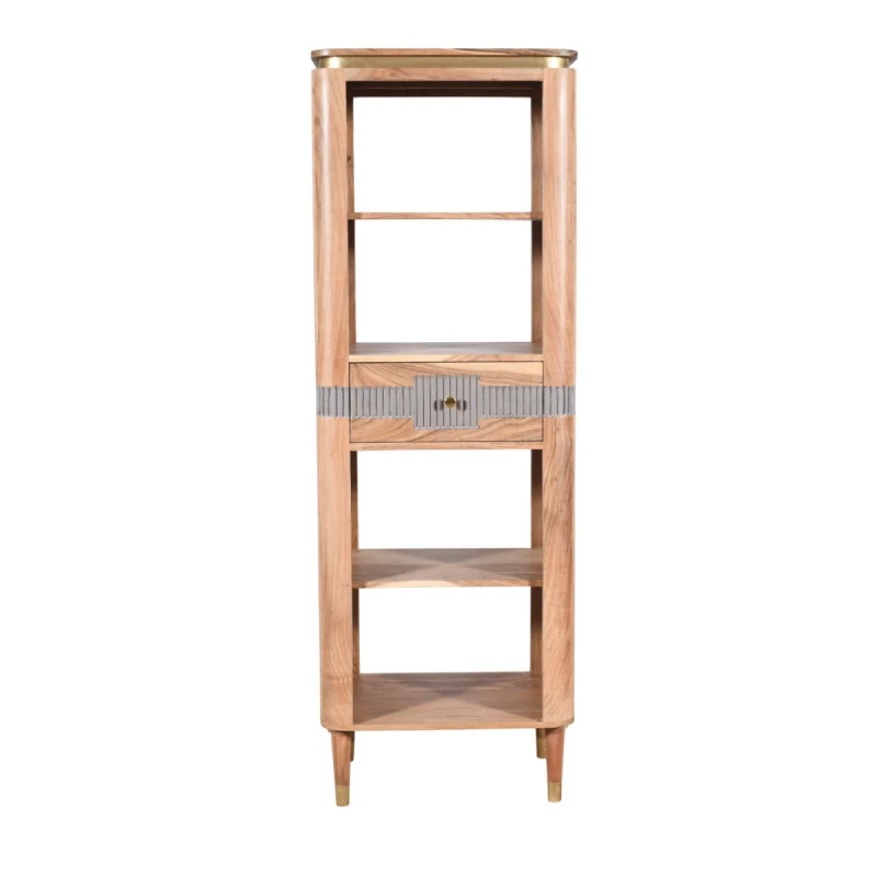 Image of Indian Hub Wilton Acacia Wood Slim Bookcase With 1 Drawers