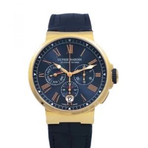 Image of Marine Chronograph 18kt Rose Gold Automatic Blue Dial Mens Watch