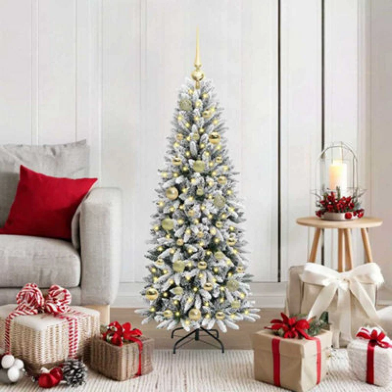 Image of vidaXL Artificial Christmas Tree with 150 LEDs, Gold Balls White 53 x 53 x 120 cm, White 3396025