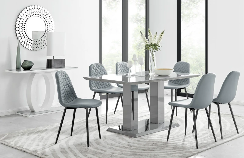 Image of FurnitureboxUK FurnitureboxUK Imperia 6 Grey Dining Table and 6 Corona Black Leg Chairs Grey One Size Unisex 5056542641541