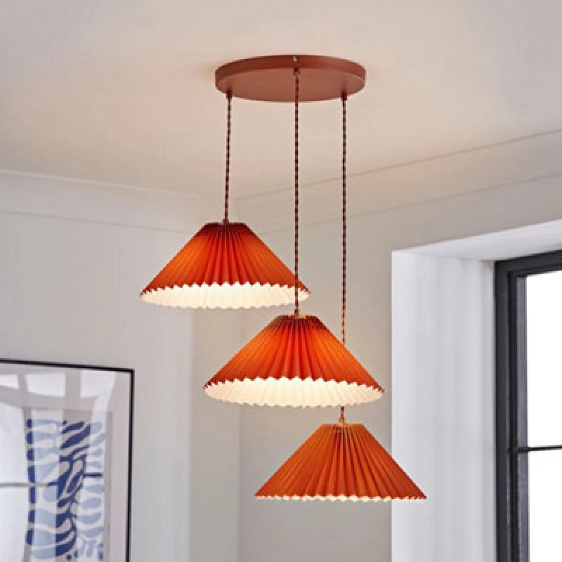 Image of Akira Pleated Shade 3 Drop Ceiling Light