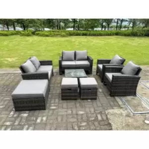 Image of Fimous 6 Seater Outdoor Dark Grey Rattan Lounge Complete Sofa Set with 2 Stools and Big Footstool