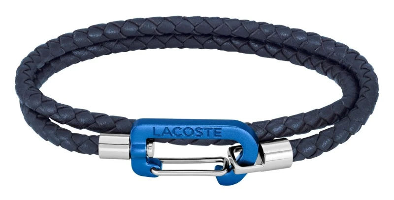 Image of Lacoste 2040315 CARABINER Navy Blue Leather Bracelet Jewellery