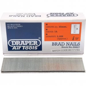 Image of Draper 18 Gauge Brad Nails 32mm Pack of 5000