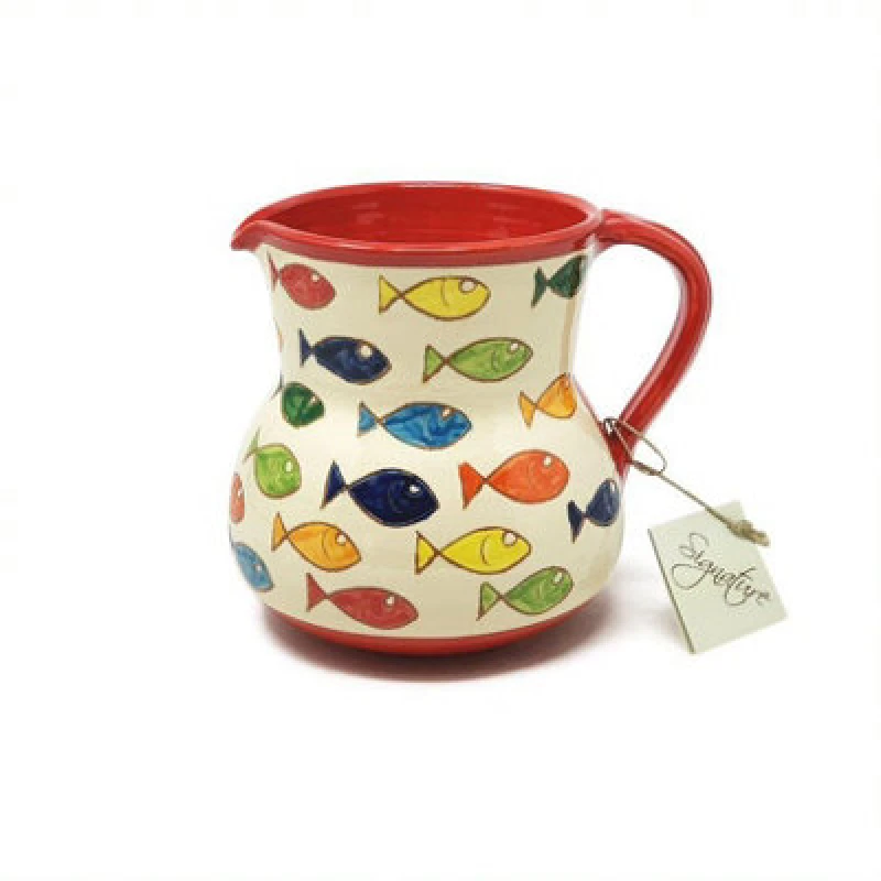 Image of Verano Spanish Ceramics Signature Coloured Fish Hand Painted Ceramic Kitchen Dining Large Pourer Jug 1.5L Multi unisex